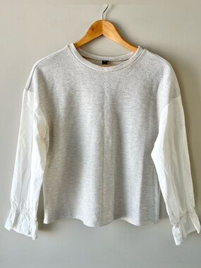 Design Lab Lord & Taylor Light Grey Textured Crewneck Sweater Peasant Sleeve M/M